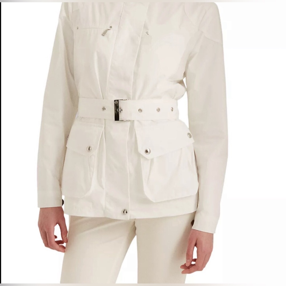 Calvin Klein Almond White Utility Belted, Zippered Jacket